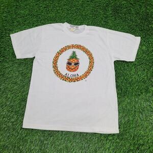 Vintage 90s Aloha Hawaii Pineapple Shirt Womens M/L 19x24 White